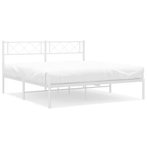 vidaXL Metal Bed Frame without Mattress with Headboard White 160x200cm