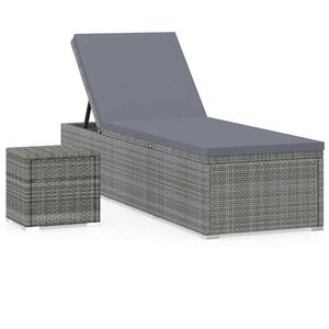 vidaXL Sun Lounger with Cushion and Tea Table Poly Rattan Grey