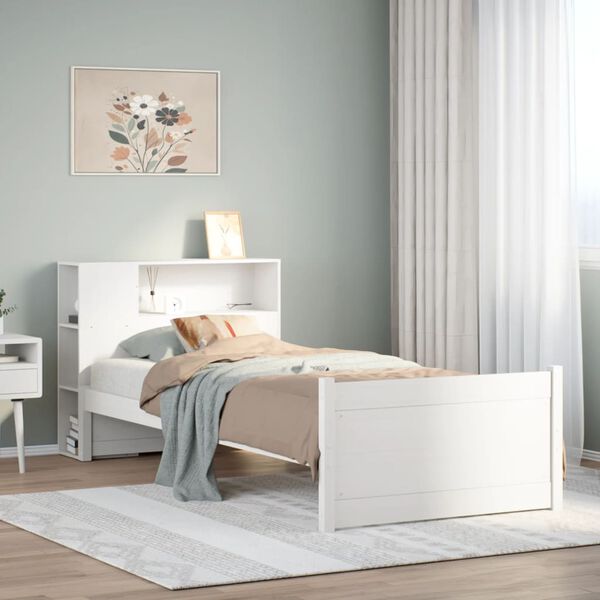 vidaXL Bookcase Bed without Mattress White 75x190cm Small Single Solid Wood Pine