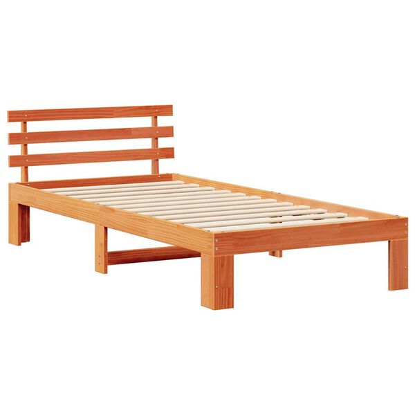 vidaXL Bed Frame with Headboard Wax Brown 75 x 190 cm Solid Pine Wood