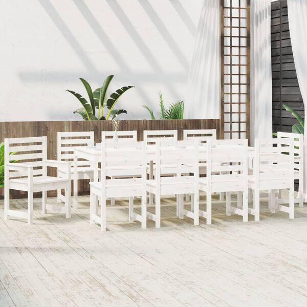 vidaXL 11 Piece Garden Dining Set White Solid Wood Pine