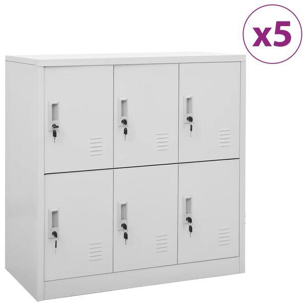 vidaXL Locker Cabinets 5 pcs Light Grey 90x45x92.5 cm Steel