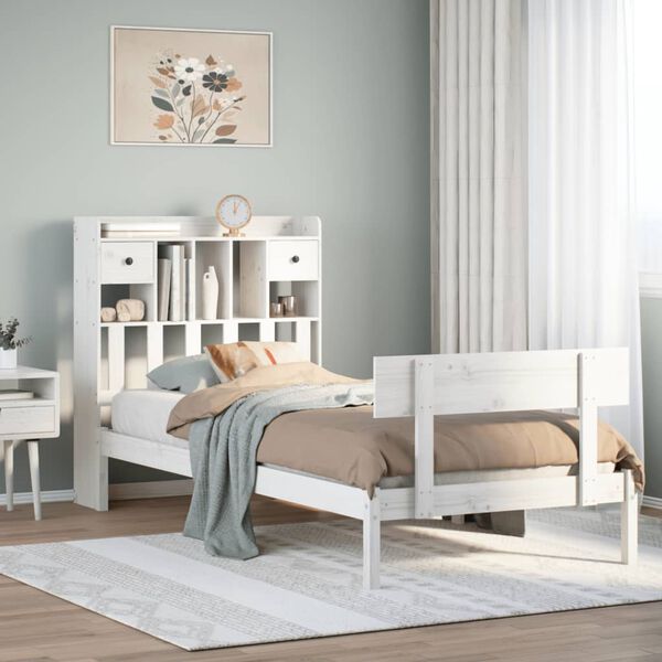 vidaXL Bookcase Bed without Mattress White 90x200 cm Solid Wood Pine