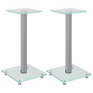 vidaXL Speaker Stands 2 pcs Silver Tempered Glass 1 Pillar Design