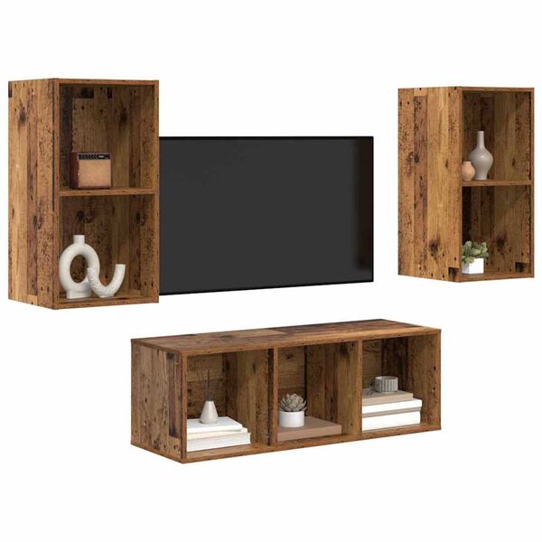 vidaXL TV Cabinet Set Wall-mounted 3 pcs Old Wood Engineered Wood