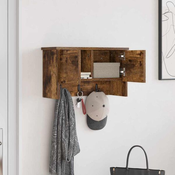 vidaXL Wall-Mounted Coat Rack with Shelf Smoked Oak 50 x 20 x 30 cm