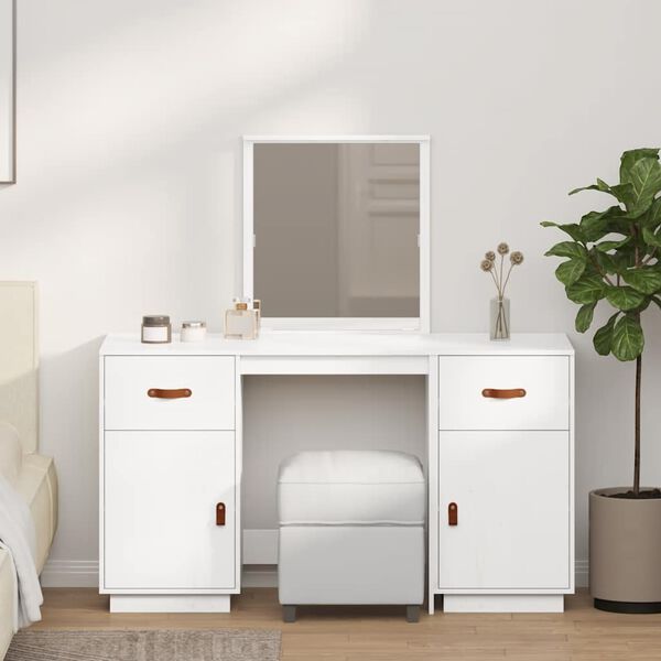 vidaXL Dressing Table Set with a Mirror White Solid Wood Pine