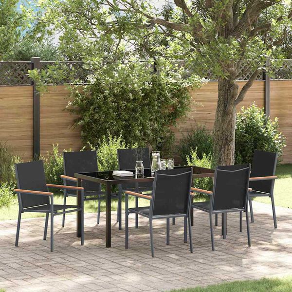 vidaXL Garden Dining Set 7 pcs Black Powder-coated Steel