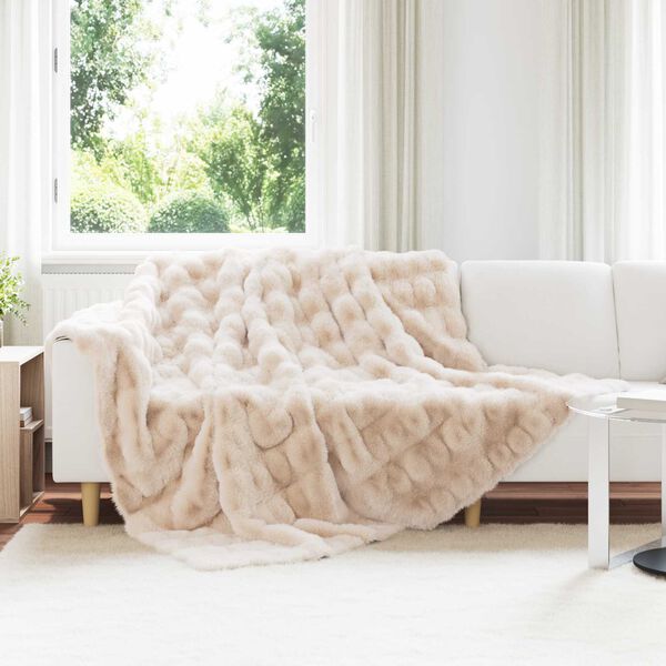 vidaXL Faux Rabbit Fur Blanket Beige 220 x 240 cm Polyester