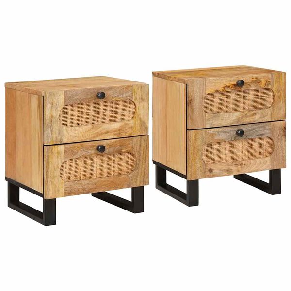 vidaXL Bedside Cabinet 2 pcs Natural 40 x 33 x 46 cm Solid Mango Wood