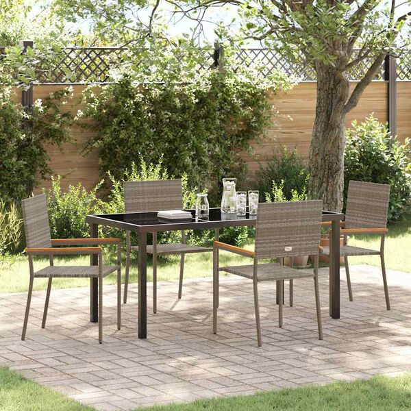 vidaXL Garden Dining Set with Cushion 5 pcs Grey Poly Rattan