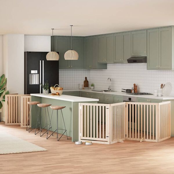 vidaXL Dog Gate with Door Foldable 12 Panels 960 cm Poplar Wood