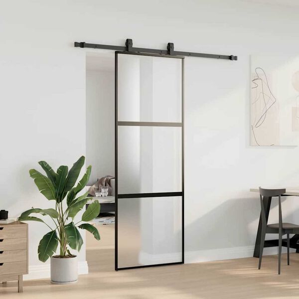 vidaXL Sliding Door with Hardware Set Black 76x205 cm Tempered Glass