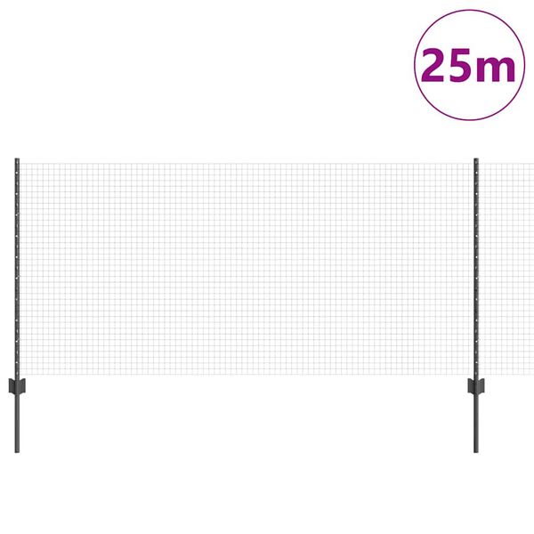vidaXL Fence with Post Grey 1 x 25 m Steel
