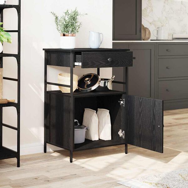 vidaXL Kitchen Trolley Black Oak 56 x 43 x 89.5 cm Engineered Wood