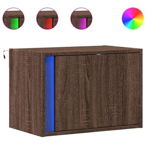 vidaXL Wall-mounted Bedside Cabinet with LED Lights Brown Oak