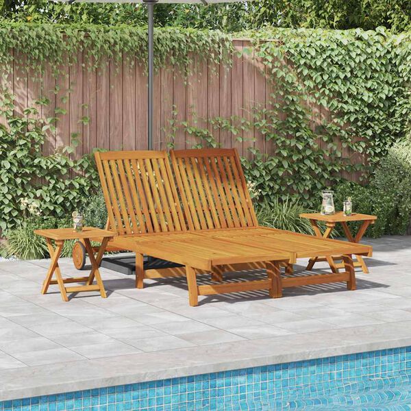 vidaXL Sun Lounger Reclining Brown Solid Acacia Wood