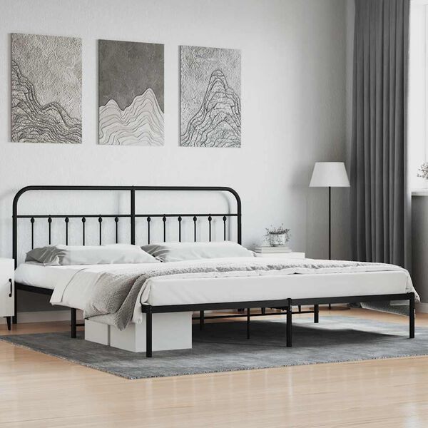 vidaXL Metal Bed Frame without Mattress with Headboard Black 200x200cm
