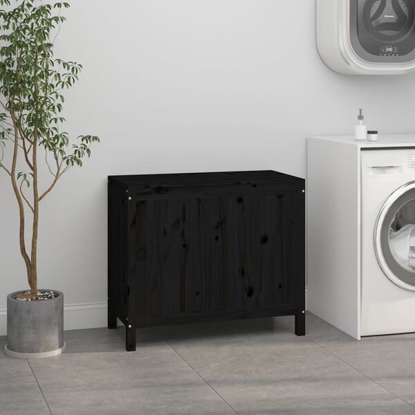 vidaXL Laundry Box Black 88.5x44x76 cm Solid Wood Pine