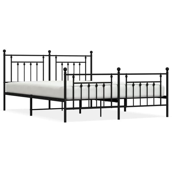 vidaXL Metal Bed Frame without Mattress with Footboard Black 180x200cm