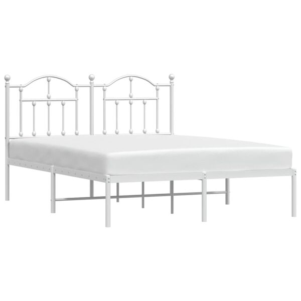 vidaXL Metal Bed Frame without Mattress with Headboard White 140x190cm