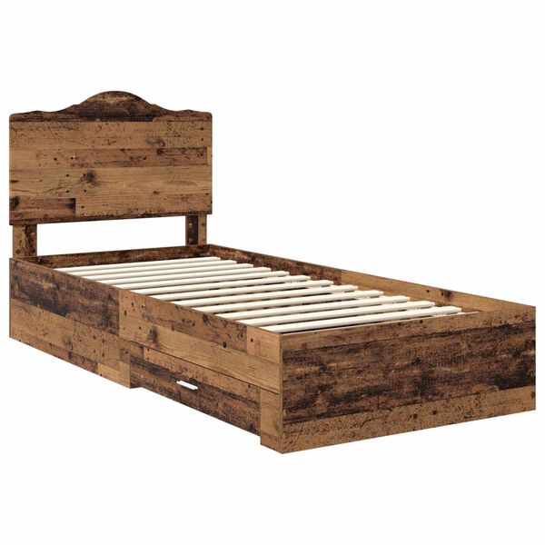 vidaXL Bed Frame with Headboard Old Wood 90 x 200 cm Engineered Wood