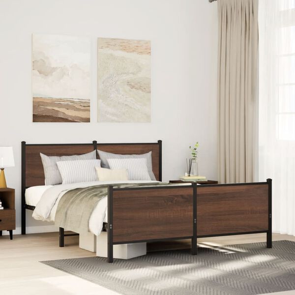vidaXL Metal Bed Frame without Mattress Brown Oak 140x200 cm