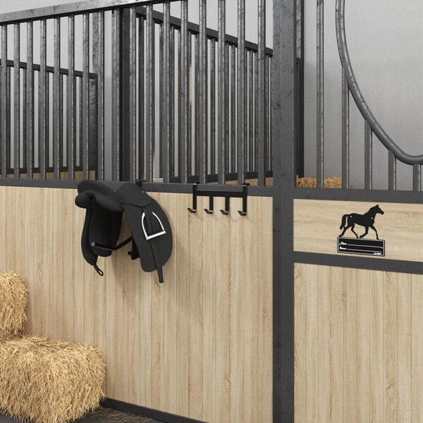 vidaXL Bridle Hanger with 4 hooks Black Steel