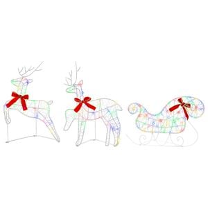 vidaXL Christmas Reindeer with Sleigh 3 pcs 60 LEDs Multicolour