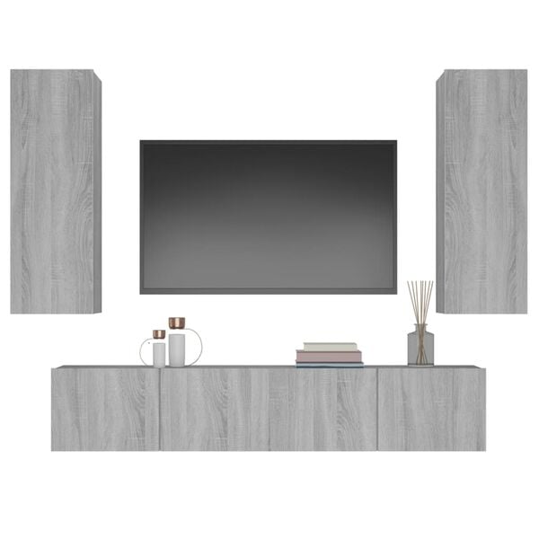 vidaXL 4 Piece TV Cabinet Set Grey Sonoma Engineered Wood