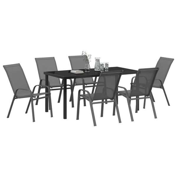 vidaXL Garden Dining Set 7 pcs Grey and Black Powder-coated Steel