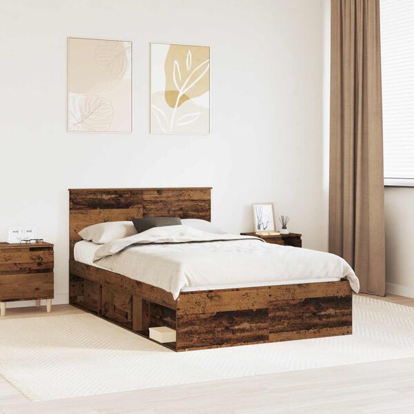 vidaXL Bed Frame with Headboard Old Wood 120 x 190 cm Solid Pine Wood