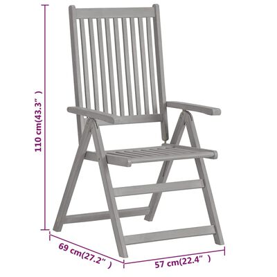 vidaXL Garden Reclining Chairs 4 pcs Grey Solid Acacia Wood