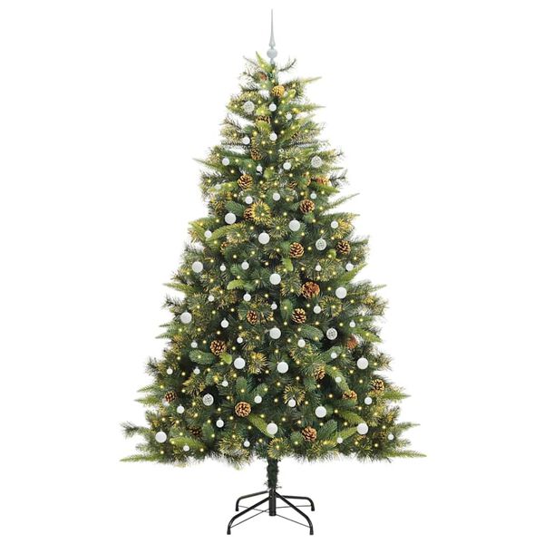 vidaXL Artificial Hinged Christmas Tree with Cones Green 240 cm