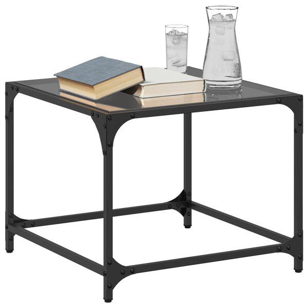 vidaXL Coffee Table with Black Glass Top 50x50x40 cm Steel