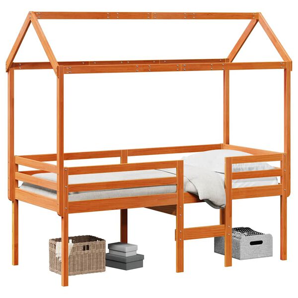 vidaXL High Sleeper Bed without Mattress Wax Brown 75x190 cm Small Single Solid Wood Pine