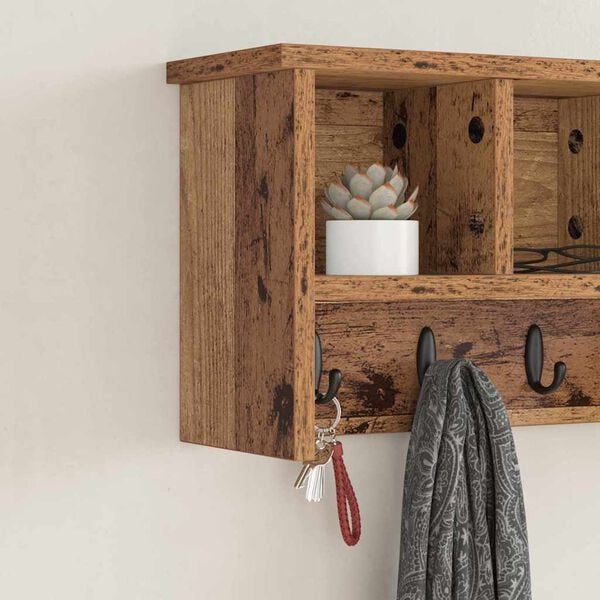 vidaXL Wall-Mounted Coat Rack Old wood 50 x 16 x 26 cm Engineered wood