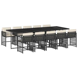 vidaXL 11 Piece Garden Dining Set with Cushions Black Poly Rattan