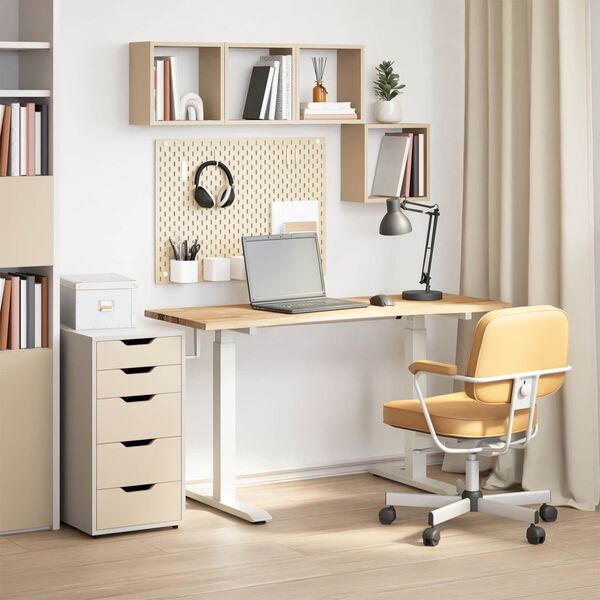 vidaXL Desk with Storage White and Natural 140 x 60 cm Solid Oak Wood
