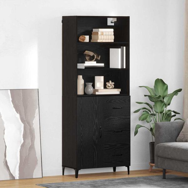 vidaXL Highboard Black Oak 69.5 x 34 x 180 cm Engineered Wood