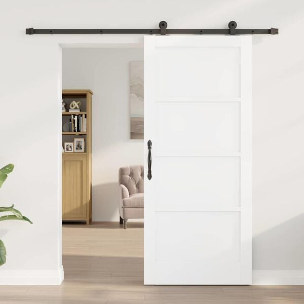 vidaXL Sliding Door White and Black 86 x 198.5 cm Solid Pine Wood