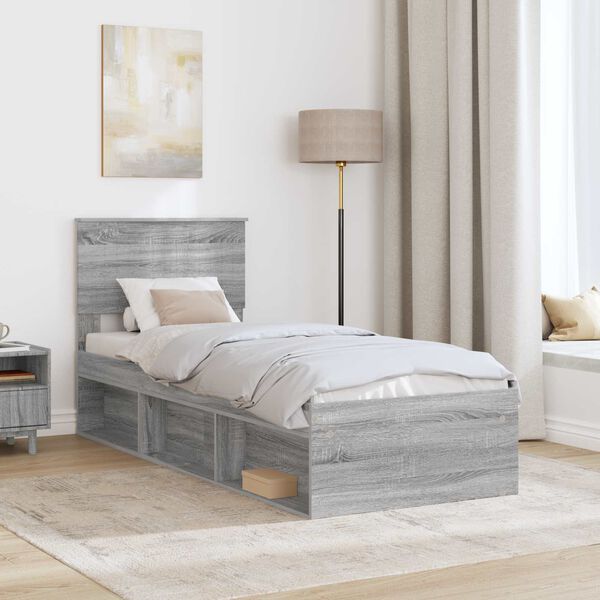 vidaXL Bed Frame Grey Sonoma 75 x 190 cm Solid Pine Wood