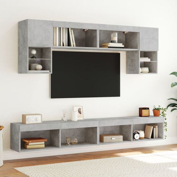 vidaXL TV Cabinets with LED Lights 2 pcs Concrete Grey 100x30x30 cm