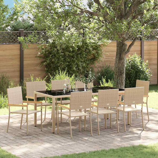 vidaXL Garden Dining Set 9 pcs Beige Poly Rattan
