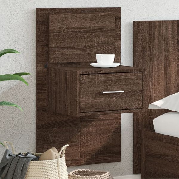 vidaXL Wall-mounted Bedside Cabinet with LED Lights Brown Oak
