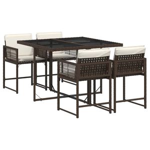 vidaXL 5 Piece Garden Dining Set with Cushions Brown Poly Rattan