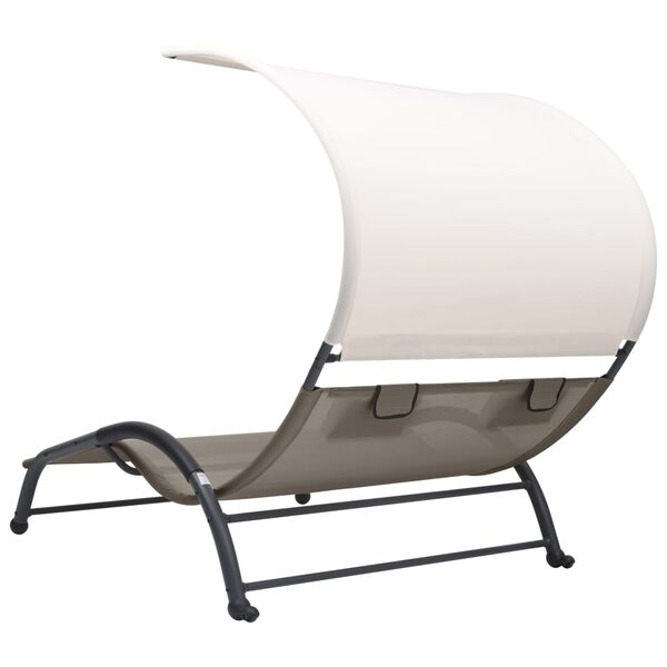vidaXL Double Sun Lounger with Canopy Textilene Taupe