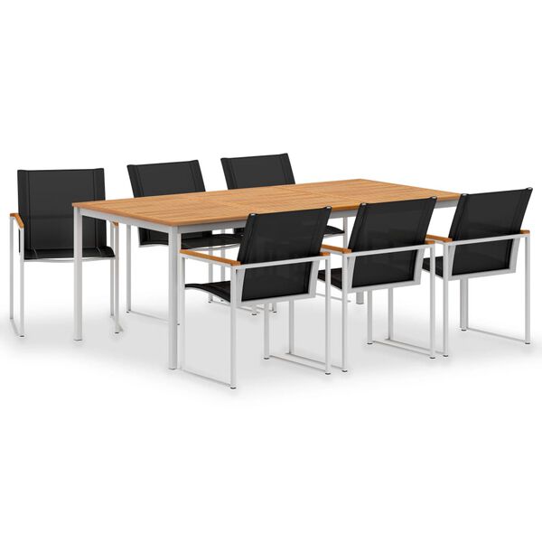 vidaXL 7 Piece Garden Dining Set Solid Teak Wood and Stainless Steel