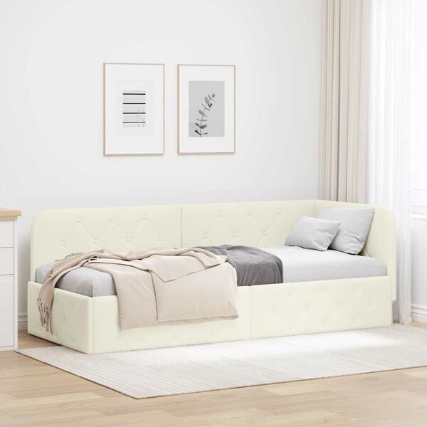 vidaXL Corner Bed Frame with Headboard Cream 80 x 200 cm Velvet