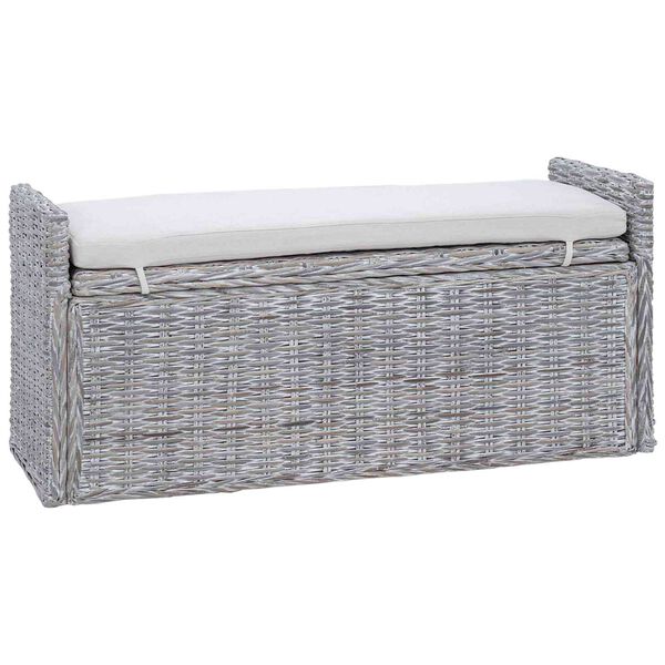vidaXL Storage Bench with Cushion White Wash 110 x 40 x 50 cm Rattan